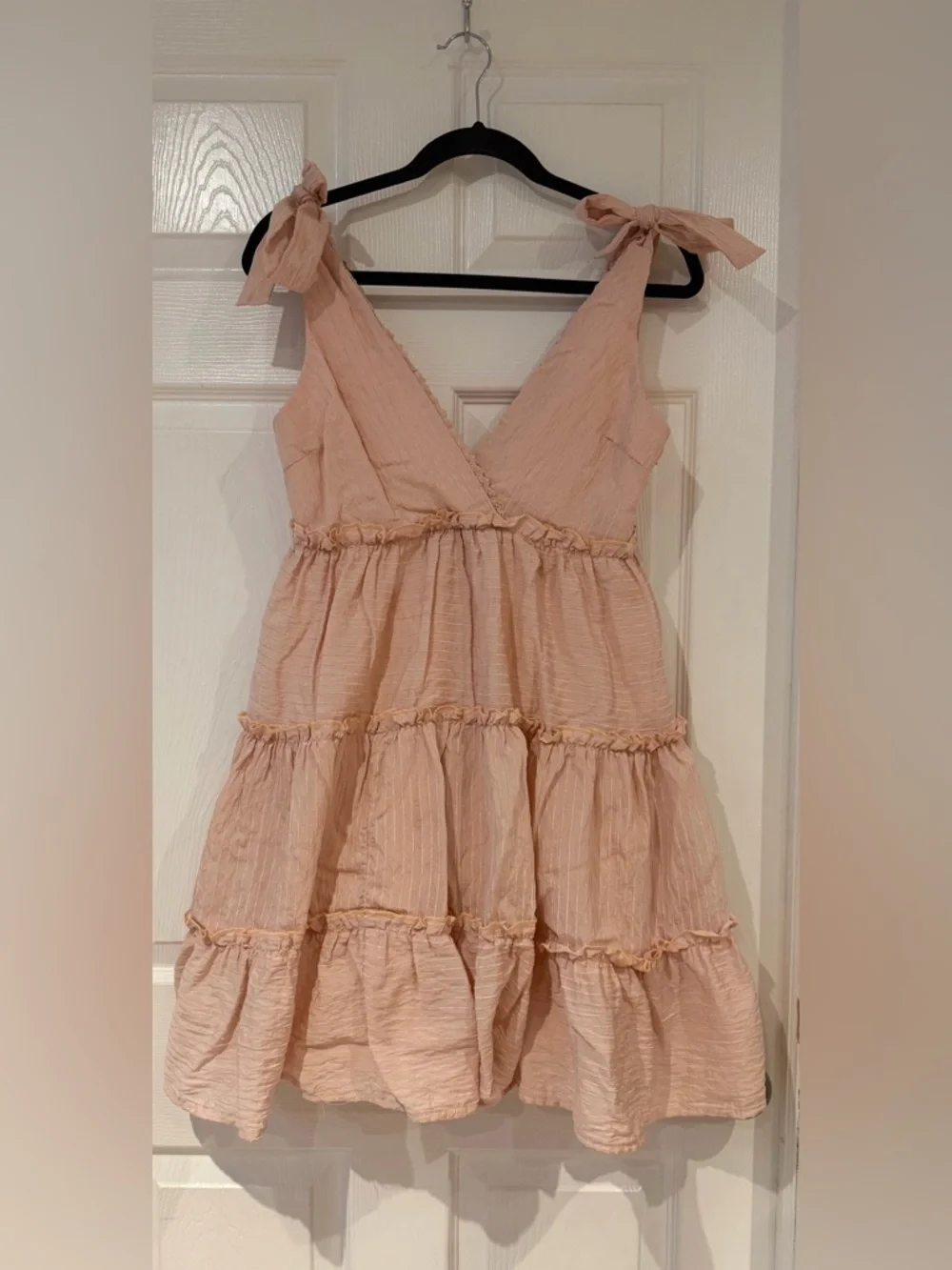 Anthropologie If By Sea Tie Strap Tiered Mini Dress Blush Pink Size S Coquette - Picture 1 of 6